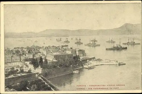 Ak Korfu Griechenland, Vue panoramique du Port