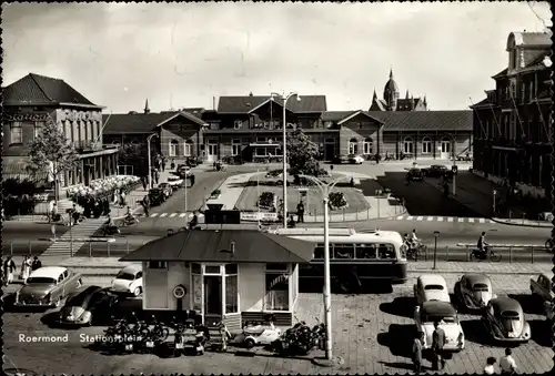 Ak Roermond Limburg Niederlande, Haltestelle, Bus, Parkplatz, Bahnhof