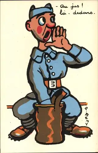 Künstler Ak Remy, Rufender französischer Soldat