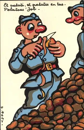 Künstler Ak Remy, Soldat schält Kartoffeln