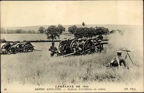 Ak Britische Armee, Artillerie im Gefecht, I WK