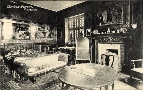 Ak Rochester Südostengland, Schlafzimmer von Charles II