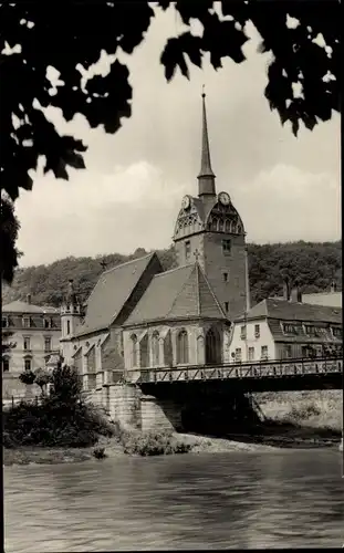 Ak Untermhaus Gera in Thüringen, Partie an der Elster, Kirche