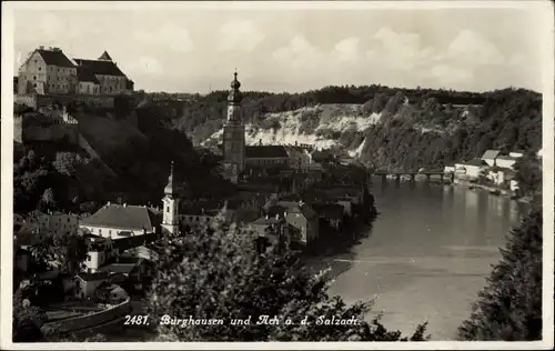 Ak Ach in Oberösterreich, Blick auf Salzach, Burghausen und Ort