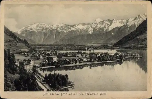 Ak Zell am See in Salzburg, Panorama mit dem Steinernen Meer