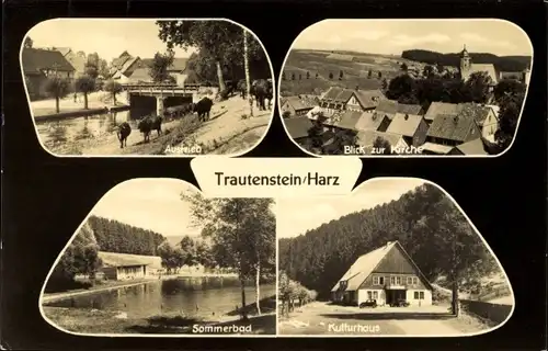 Ak Trautenstein Oberharz am Brocken, Austrieb, Kirche, Sommerbad, Kulturhaus