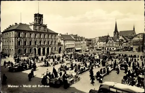 Ak Weimar in Thüringen, Markt mit Rathaus