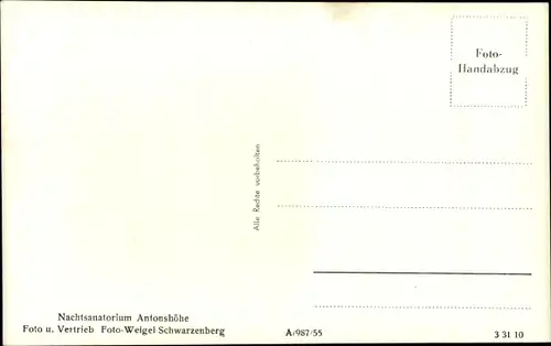 Ak Antonshöhe Antonsthal Breitenbrunn im Erzgebirge, Nachtsanatorium, Winter