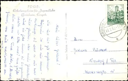 Foto Ak Grünhain im Erzgebirge Sachsen, FDGB Erholungsheim für Jugendliche