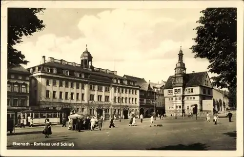 Ak Lutherstadt Eisenach in Thüringen, Rathaus und Schloss, Straßenbahn