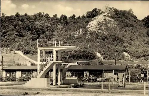 Ak Bad Sulza im Weimarer Land Thüringen, Soleschwimmbad mit Sprungturm