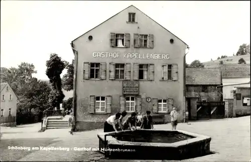 Ak Schönberg am Kapellenberg Bad Brambach im Vogtland, Gasthof mit Münzenbrunnen