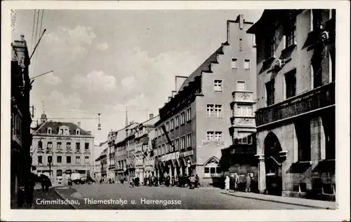 Ak Crimmitschau, Thiemestraße und Herrengasse, Geschäfte