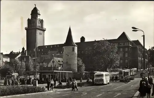 Ak Plauen im Vogtland, Otto Grotewohl Platz, Bus, Straßenbahn