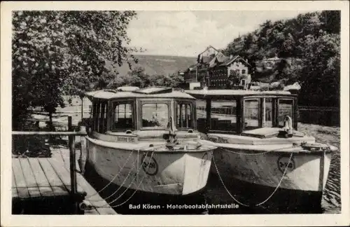 Ak Bad Kösen Naumburg an der Saale, Motorboot-Abfahrtstelle