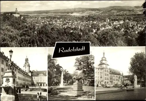 Ak Rudolstadt in Thüringen, Panorama, Rathaus, Denkmal