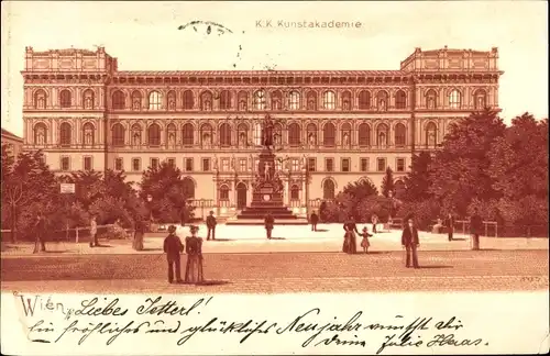 Litho Wien 1 Innere Stadt, K. K. Kunstakademie, Denkmal
