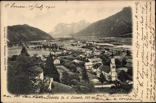 Ak Oberau an der Loisach, Blick auf Ortschaft und Umgebung