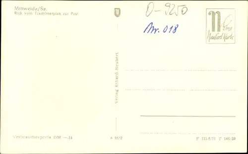 Ak Mittweida in Sachsen, Blick vom Tzschirnerplatz zur Post