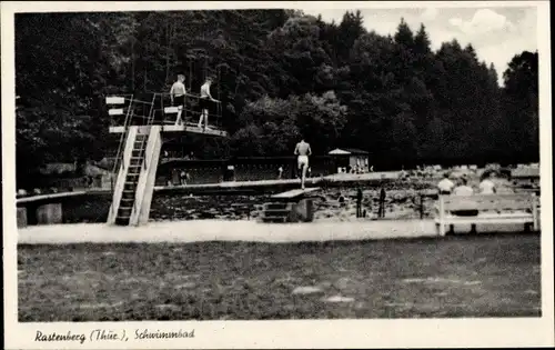 Ak Rastenberg in Thüringen, Schwimmbad, Sprungturm, Badegäste