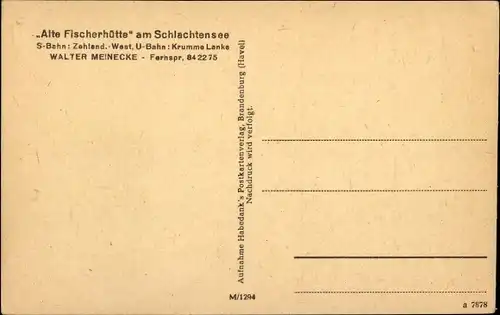 Ak Berlin Zehlendorf, Schlachtensee, Alte Fischerhütte, Bootsstation