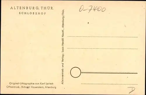 Steindruck Künstler Ak Larisch, Karl, Altenburg in Thüringen, Schlosshof