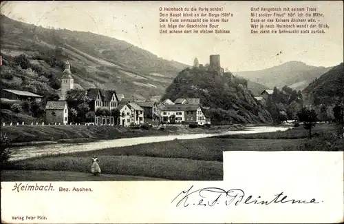 Ak Heimbach Eifel, Partie am Wasser, Frau, Blick z. Ort