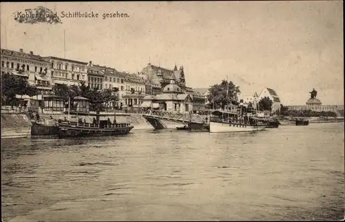 Ak Koblenz am Rhein, Stadt von Schiffsbrücke gesehen