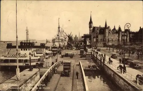 Ak Antwerpen Antwerpen Flandern, The Steen und der Hafen