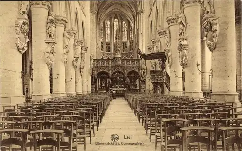 Ak Lier Lierre Flandern Antwerpen, Binnenzicht St. Gummaruskerk