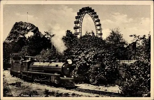 Ak Wien 2. Leopoldstadt, Prater, Liliputbahn, Riesenrad