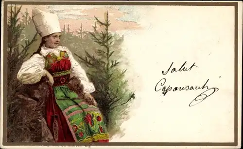 Litho Frau in schwedischer Tracht
