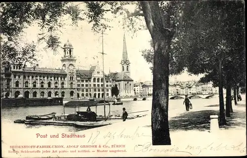 Ak Zürich Stadt Schweiz, Post und Stadthaus