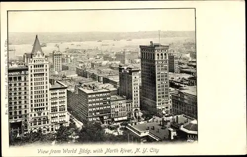 Ak New York City, View from World Building with North River, Hochhäuser