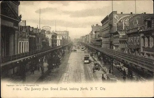 Ak Boston Massachusetts USA, The Bowery von der Grand Street, Blick nach Norden