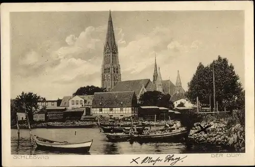 Ak Schleswig an der Schlei, Der Dom, Boote