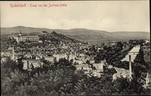 Ak Rudolstadt in Thüringen, Totalansicht von der Justinen-Höhe