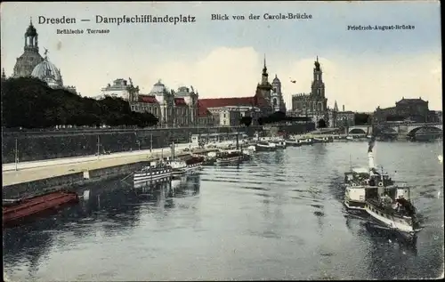 Ak Dresden, Dampfschifflandeplatz, Blick von der Carola-Brücke