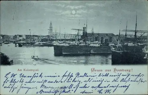 Mondschein Ak Hamburg, Am Kaiserquai