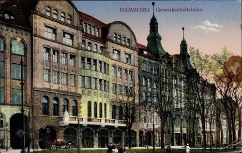 Ak Hamburg Mitte St. Georg, Seitenblick auf das Gewerkschafthaus