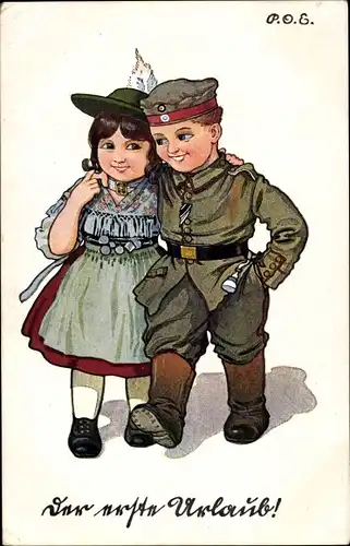 Künstler Ak Engelhard, P.O.E., Der erste Urlaub, Soldat, Mädchen