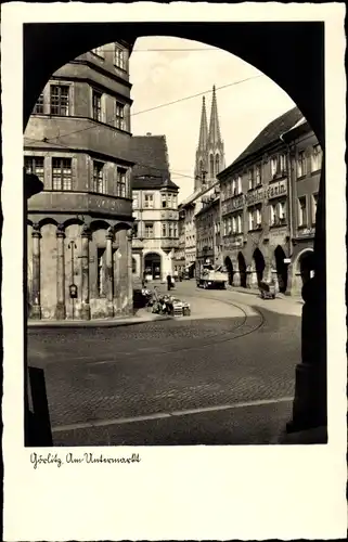 Ak Görlitz in der Lausitz, Der Untermarkt mit den Türmen der Peterskirche