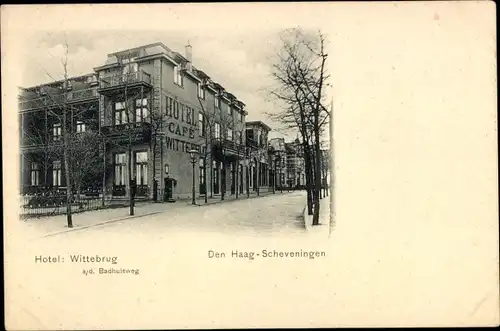 Ak Scheveningen Den Haag Südholland, Hotel Wittebrug, Café, Badhuisweg