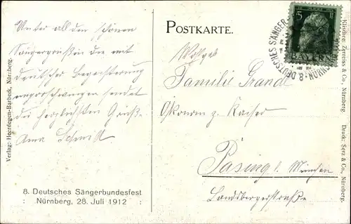 Ak Nürnberg, 8. Dt. Sängerbundesfest 1912, Festzug, Festwagen Befreiungshalle