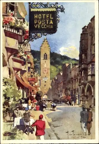 Künstler Ak Sterzing Vipiteno Südtirol, Hotel Centrale Posta Vecchia