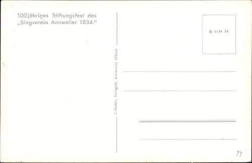 Ak Annweiler am Trifels Pfalz, Panorama, Singverein Annweiler 1834, 100-jähriges Stiftungsfest