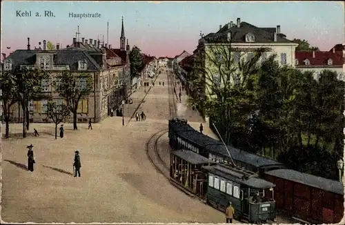 Ak Kehl am Rhein, Hauptstraße, Straßenbahn, Straßenszene