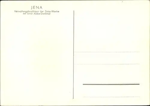 Ak Jena in Thüringen, Verwaltungshochhaus der Zeiss-Werke im Ernst Abbe-Denkmal