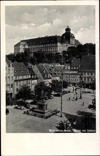 Ak Weißenfels an der Saale, Markt mit Schloss, Reiterdenkmal