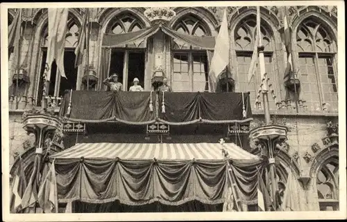 Ak Mons Wallonien Hennegau, Astrid von Schweden, Leopold III, König von Belgien, Rathaus